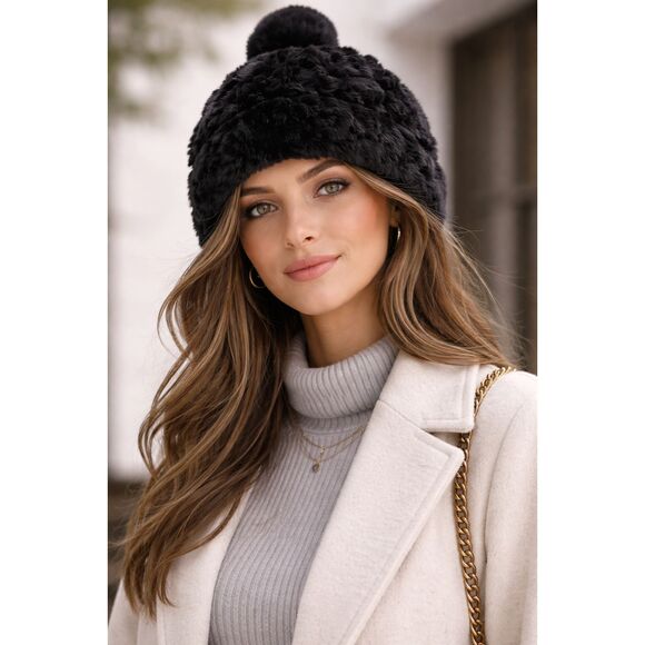 AVEC LES FILLES Faux‎ Fur Pom Pom Hat Black One Size main image 4